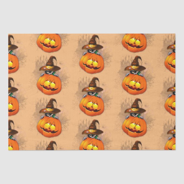 Halloween Cute Kitty Witch and Pumpkin Friend  Tissue Paper (Front)