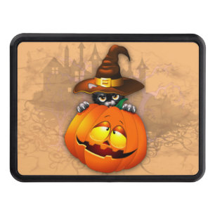 Halloween Cute Kitty Witch and Pumpkin Friend  Trailer Hitch Cover