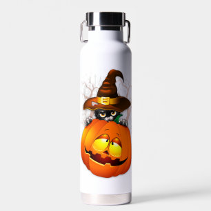 Halloween Cute Kitty Witch and Pumpkin Friend  Water Bottle