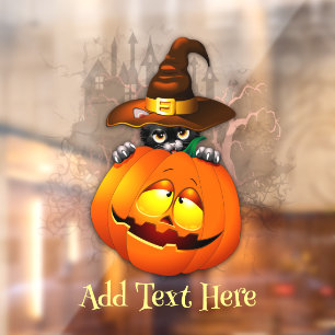 Halloween Cute Kitty Witch and Pumpkin Friend  Window Cling