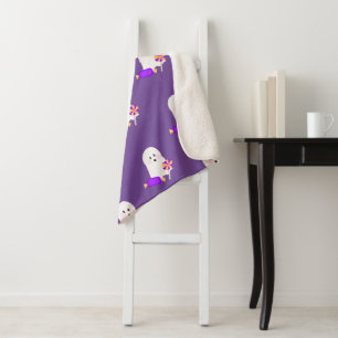 Halloween Cute Little Ghost and Treats Sherpa Blanket