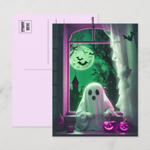Halloween Cute Little Ghost By the Window Postcard