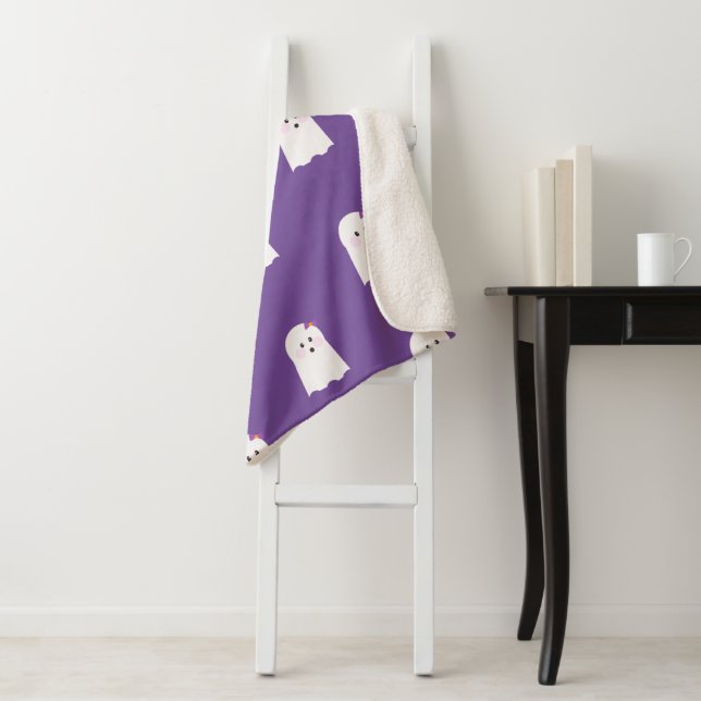 Halloween Cute Little Ghost Girls Sherpa Blanket (In Situ)
