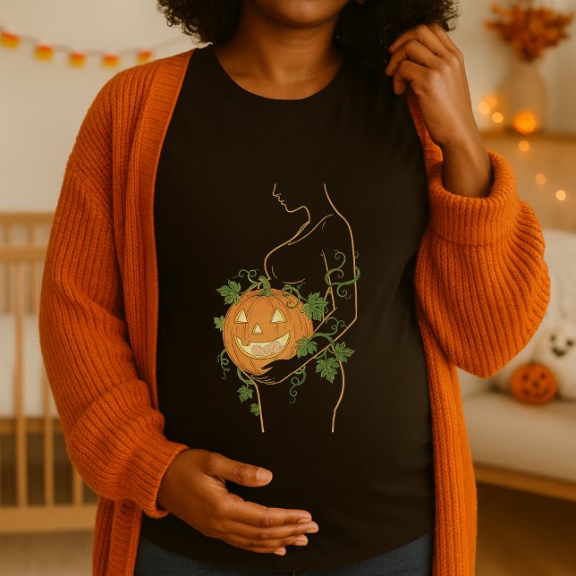 Halloween Cute Little Pumpkin Pregnant Silhouette T-Shirt (Creator Uploaded)