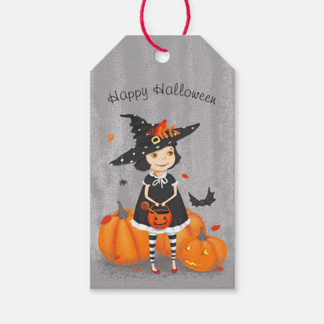 Halloween Cute Little Witch  Gift Tags (Front)