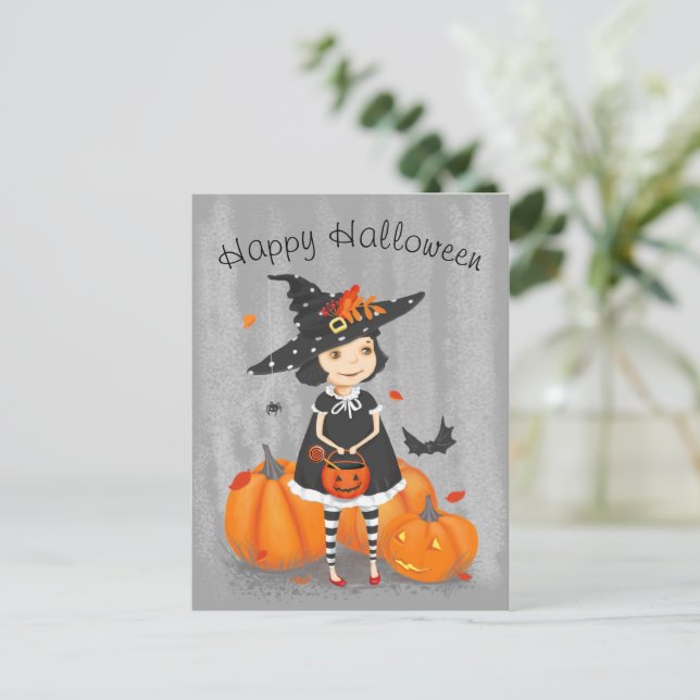 Halloween Cute Little Witch Postcard (Standing Front)
