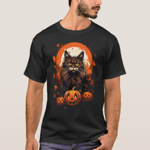 Halloween Cute Maine Coon Cat Pumpkin Spooky Moon T-Shirt