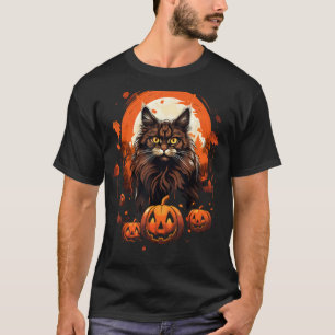 Halloween Cute Maine Coon Cat Pumpkin Spooky Moon T-Shirt