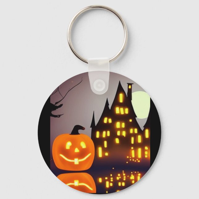 Halloween cute pumpkin and house A.I. fun  Keychain (Front)