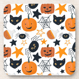 Halloween Cute Pumpkin, Spider, Black Cat Mug Coaster
