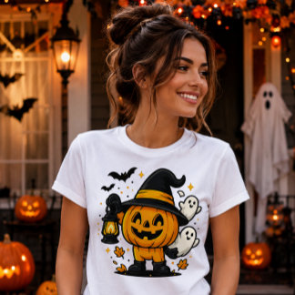 Halloween Cute Pumpkin Witch Women Shirt