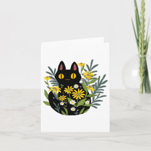 Halloween Cute Retro Black Cat Flower Fall Costume Card
