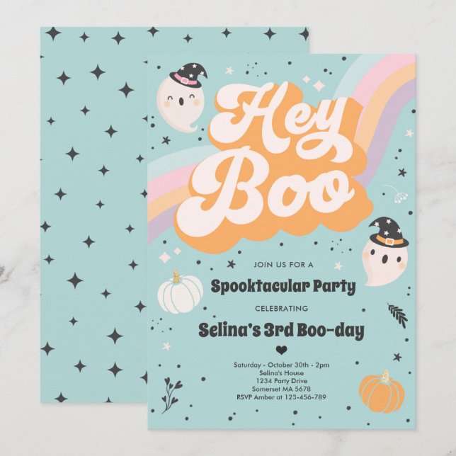 Halloween Cute Retro Spooky Ghost Birthday Party Invitation (Front/Back)