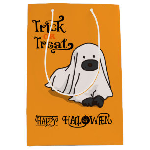 Halloween Cute Spooky Whimsical Ghost Dog Orange  Medium Gift Bag