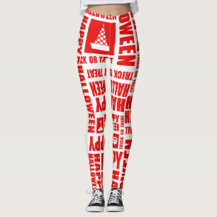Halloween Cute Spooky Whimsical Red Pattern Leggings