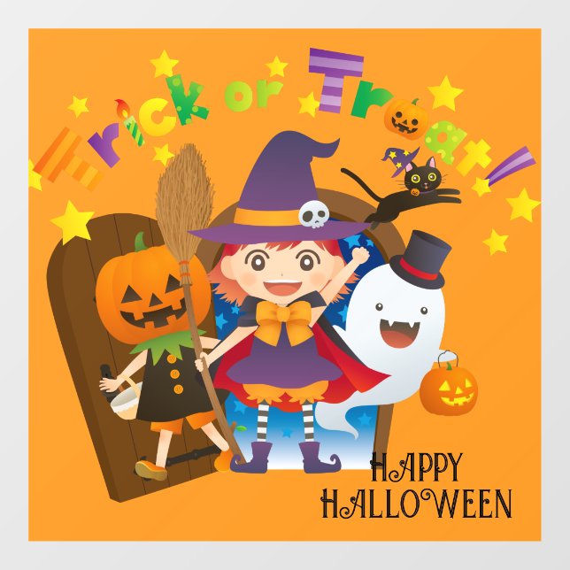 Halloween Cute Spooky Whimsical Witch Orange  Window Cling (Sheet)