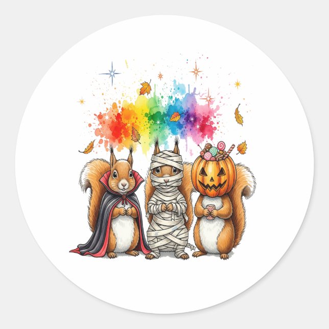 Halloween Cute Squirrels Costume Classic Round Sticker (Front)