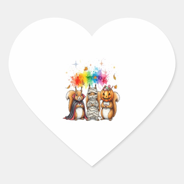 Halloween Cute Squirrels Costume Heart Sticker (Front)