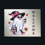 Halloween Cute Stylish Witch Ghost Coffee Cup Doormat<br><div class="desc">Halloween Cute Stylish Witch Ghost Coffee Cup Doormat. Unique,  beautiful,  stylish design. Easy to be personalized. Font style,  size and colours can be changed. Matching items are available.</div>