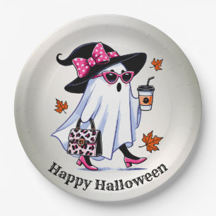 Halloween Cute Stylish Witch Ghost Coffee Cup Paper Plate