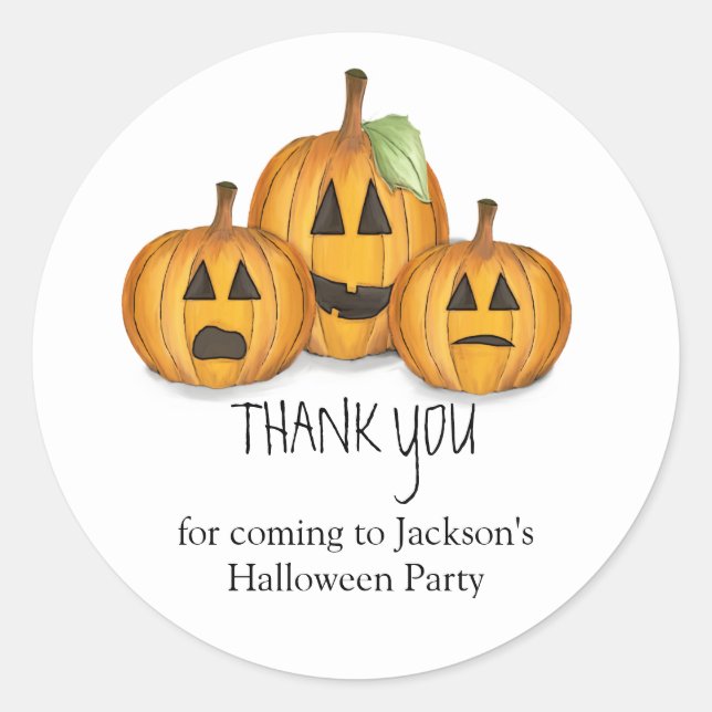 Halloween Cute Thank You Favour Pumpkin Whimsical Classic Round Sticker (Front)