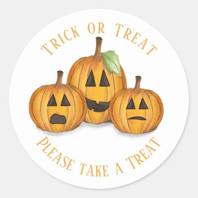Halloween Cute Treat Favour Pumpkin Whimsical  Classic Round Sticker (Front)