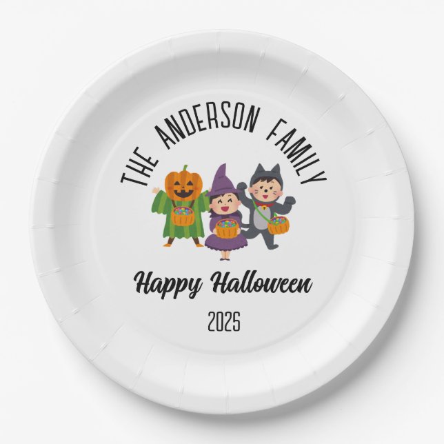 Halloween Cute Trick or Treat Personalized Name Paper Plate (Front)