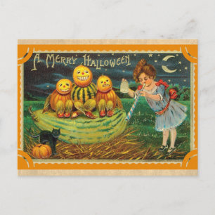Halloween Cute Vintage Victorian Pumpkin Postcard