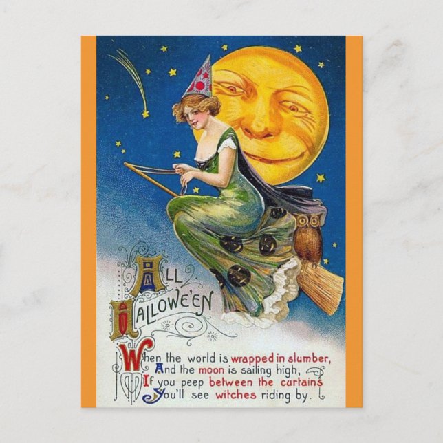 Halloween Cute Vintage Witch Victorian Poem Postcard (Front)