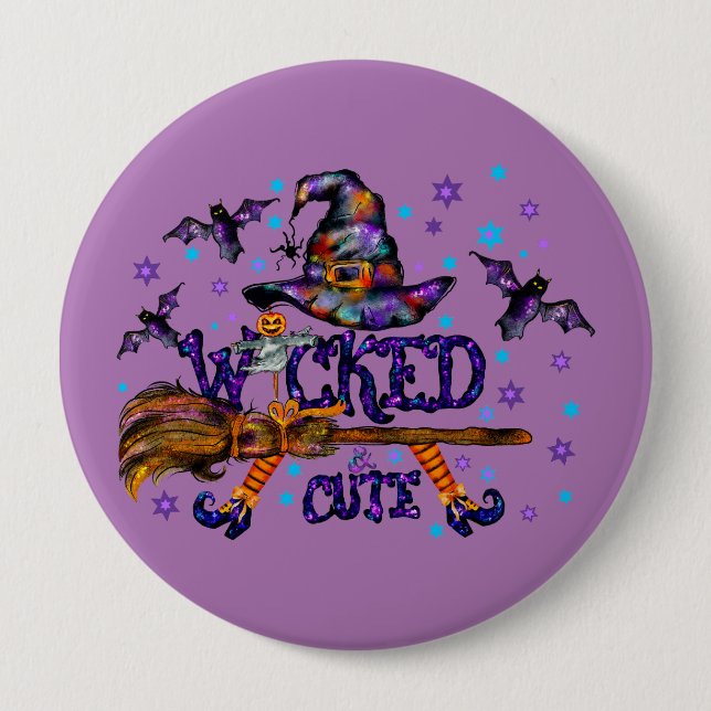 Halloween Cute Wicked Witch 4 Inch Round Button (Front)