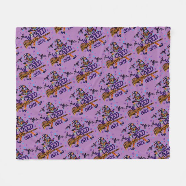 Halloween Cute Wicked Witch Fleece Blanket (Front (Horizontal))