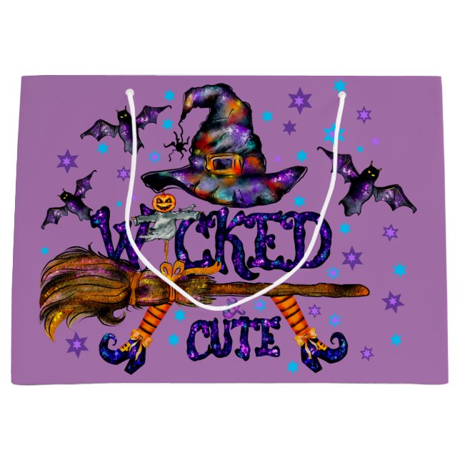 Halloween Cute Wicked Witch Large Gift Bag (Front)
