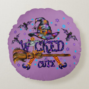 Halloween Cute Wicked Witch Round Pillow