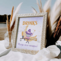 Halloween Cute Witch Birthday Drinks Bar Sign