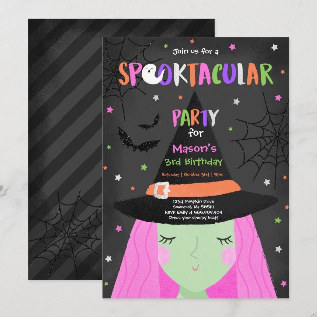 Halloween Cute Witch Birthday Party Spooktacular Invitation (Front/Back)