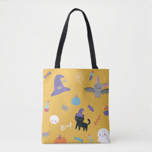 Halloween Cute Witch Cat Trick Or Treat Pattern Tote Bag