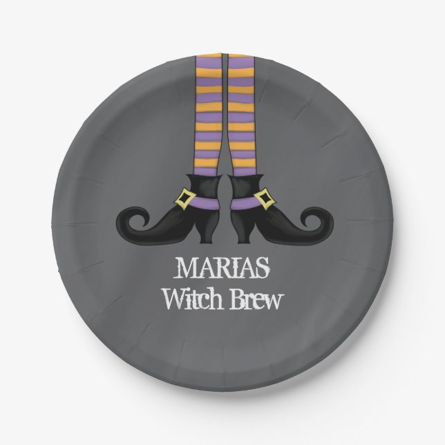 Halloween Cute Witch Colourful Unique Shoes Paper Plate (Front)