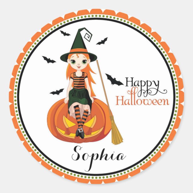 Halloween cute witch goodie bag favour stickers (Front)