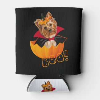 Halloween cute Yorkshire terrier dog pumpkin Can Cooler