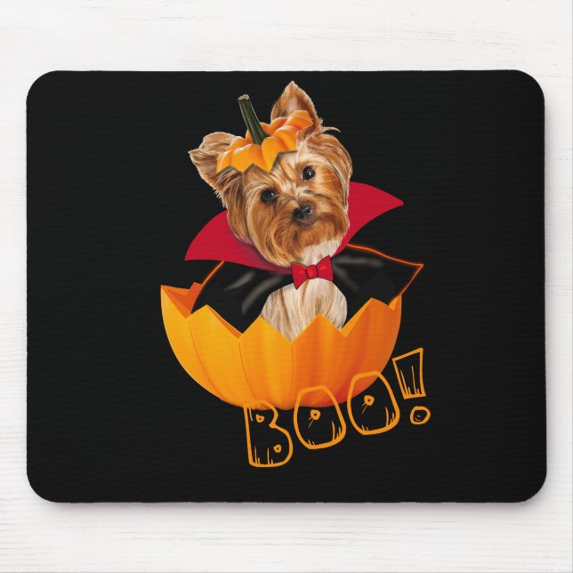 Halloween cute Yorkshire terrier pumpkin Mouse Pad (Front)