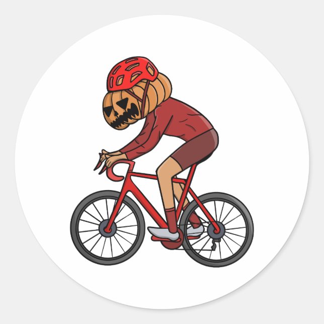 Halloween Cyclist Pumpkin Classic Round Sticker (Front)