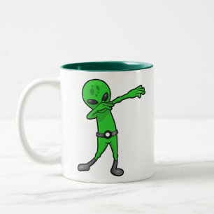 halloween dabbing alien Two-Tone coffee mug