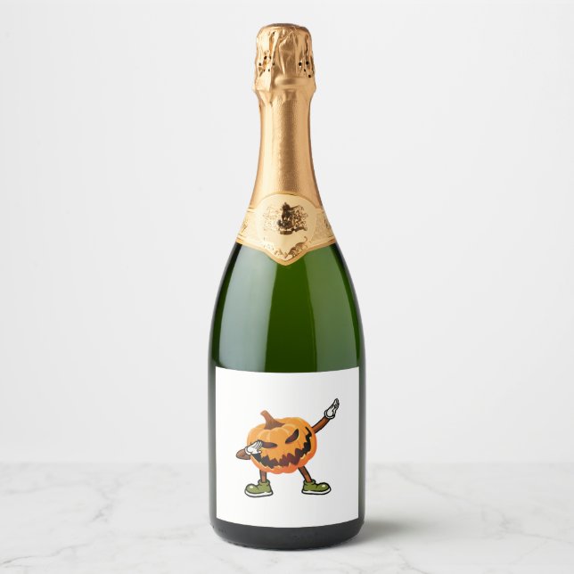 Halloween Dabbing Jack O Lantern Pumpkin Halloween Sparkling Wine Label (Front)