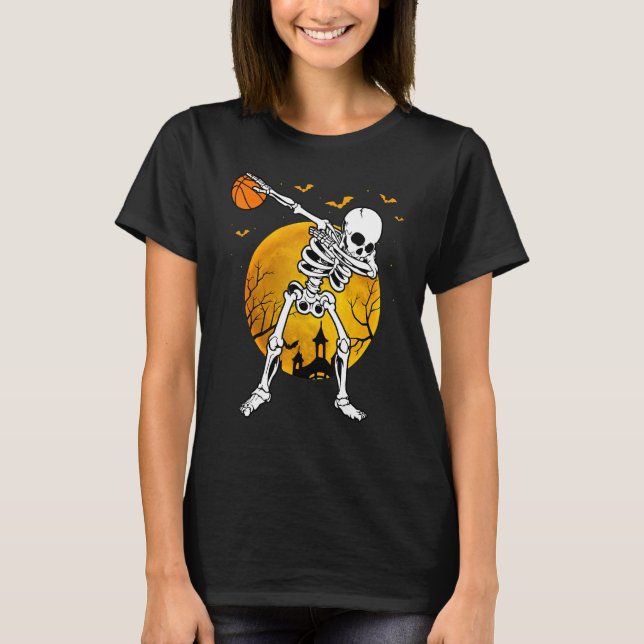 Halloween Dabbing Skeleton Pumpkin Spooky Illustra T-Shirt (Front)
