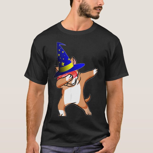 Halloween Dabbing Wizard Pitbull Puppy Dog Witch H T-Shirt (Front)