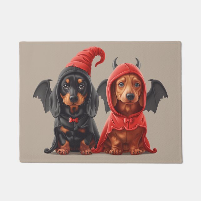 Halloween Dachshund Dogs Devil Bat Doormat (Front)