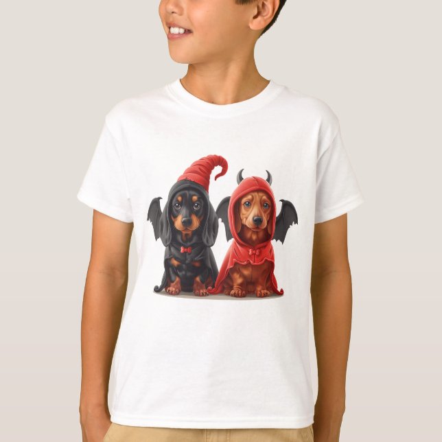 Halloween Dachshund Dogs Devil Bat T-Shirt (Front)