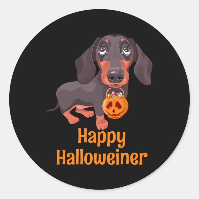 Halloween Dachshund For Happy Halloweiner Classic Round Sticker (Front)