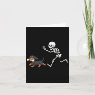 Halloween Dachshund Funny Skeleton Chasing Dog Men Card