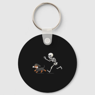 Halloween Dachshund Funny Skeleton Chasing Dog Men Keychain